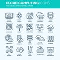 Cloud computing. Internet technology. Online services. Data, information security. Connection. Thin line web icon set Royalty Free Stock Photo