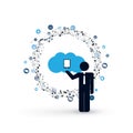 Cloud Computing and Internet of Things Design Concept with a Standing Business Man and Icons - Digital Network Connections Royalty Free Stock Photo