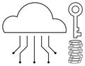 Cloud Computing with Key and Stack of Coins Representing Security and Digital Economy Royalty Free Stock Photo