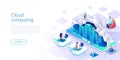 Cloud computing landing page vector template. Data and info storage website header UI layout with isometric illustration. Database Royalty Free Stock Photo