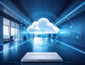 Cloud Computing on Laptop with Digital Data Storage, Network Connection and AI Technology Concept Royalty Free Stock Photo