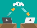 Cloud computing with laptop flat design modern vector illustration concept, Network cloud service. Royalty Free Stock Photo