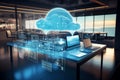 Cloud computing with laptop on table in modern office Futuristic Computing Interface on Virtual Screens Royalty Free Stock Photo