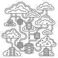 Cloud Computing Line Art Vector Abstract Network Storage and Data Connection Illustration Royalty Free Stock Photo