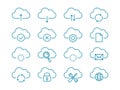 Cloud computing line icon set. Collection of 16 different cloud technology symbols.