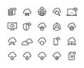 Cloud computing line icons. Data storage technology information infrastructure system data. Cloud access platform set