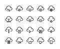 Cloud computing line icons. Internet service platform, network server and cloud data transfer access and synchronization