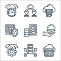 cloud computing line icons. linear set. quality vector line set such as cloud server, data network, cloud settings, computing, Royalty Free Stock Photo