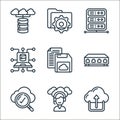 cloud computing line icons. linear set. quality vector line set such as cloud upload, technical support, search, server control,