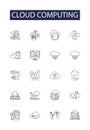 Cloud computing line vector icons and signs. Computing, Storage, Services, Networking, Platform, Security, Solutions