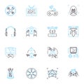 Cloud computing linear icons set. Scalability, Virtualization, Flexibility, Integration, Automation, Efficiency Royalty Free Stock Photo