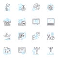 Cloud computing linear icons set. Virtualization, Accessibility, Elasticity, Scalability, Deployment, Integration, SaaS Royalty Free Stock Photo