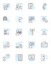 Cloud computing linear icons set. Virtualization, Accessibility, Elasticity, Scalability, Deployment, Integration, SaaS Royalty Free Stock Photo