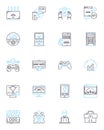 Cloud computing linear icons set. Virtualization, Scalability, Automation, Integration, Mobility, Agility, Flexibility Royalty Free Stock Photo