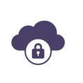 Cloud computing lock icon. Black vector icon of lock cloud on white background. Vector illustration, EPS10