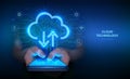 Cloud computing. Mobile cloud access. Cloud service app. Using cloud service mobile application on smartphone. Data sync. Access Royalty Free Stock Photo