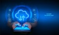 Cloud computing. Mobile cloud access. Cloud service app. Using cloud service mobile application on smartphone. Data sync. Access Royalty Free Stock Photo