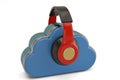 Cloud computing multimedia concept headphones and clouds on whit