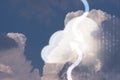 Cloud computing with nature actual cloud sky with binary number for sign of download and upload information data , technology Royalty Free Stock Photo