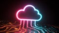 Cloud computing neon digital cloud symbol data network glowing circuit board technology background cyber security concept Royalty Free Stock Photo