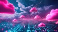 Cloud computing network abstract showing glowing pink data Royalty Free Stock Photo