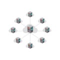 Cloud computing network architecture with servers in flat vector art Royalty Free Stock Photo