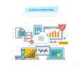 Cloud computing. Network cloud service. Computer device, security file storage. Royalty Free Stock Photo