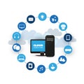 Cloud Computing, Network Communication Design Concept with Icons Representing Various Kinds of Smart Devices or IoT Services Royalty Free Stock Photo
