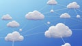 Cloud Computing Network Concept with Connected Clouds on Blue Background Royalty Free Stock Photo