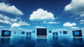 Cloud Computing Network Concept With Laptop Computers And Sky Background Royalty Free Stock Photo
