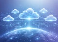 Cloud Computing Network with Connected Digital Clouds and Global Data Flow Royalty Free Stock Photo