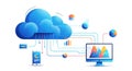Cloud computing network connecting devices data analysis and digital information flow Royalty Free Stock Photo