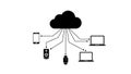 Cloud computing network connecting various devices silhouette connection Royalty Free Stock Photo
