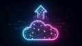 Cloud computing network connection upload data transfer glowing neon effect on dark background Royalty Free Stock Photo