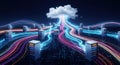 cloud computing network with data flow concept Royalty Free Stock Photo