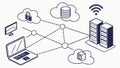 Cloud computing network, data storage and digital connection vector design Generative AI Royalty Free Stock Photo