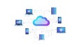 A cloud computing network with devices connected to a central cloud server Royalty Free Stock Photo