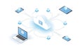 A cloud computing network with devices connected to a central server Royalty Free Stock Photo