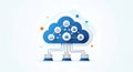 Cloud Computing Network Diagram with Servers and Icons - Data Storage, Analytics, Communication Royalty Free Stock Photo