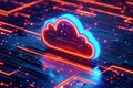 Cloud Computing Network: Futuristic Digital Technology Background. Abstract Data Flow, Server Nodes, Global Network Royalty Free Stock Photo