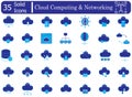 cloud computing network hosting data storage security database server solid icons collection. Fully editable and scalable vector Royalty Free Stock Photo