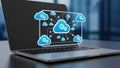 Cloud Computing Network Icons on Laptop. Digital Data Technology Business Solution. Royalty Free Stock Photo