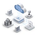 Cloud computing network illustration showing servers, connected devices, and data flow, perfect for AI, technology, and IT Royalty Free Stock Photo