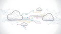 A cloud computing network with interconnected data transfer lines and geometric shapes Royalty Free Stock Photo