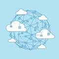 Cloud computing network with interconnected nodes and data transfer Royalty Free Stock Photo
