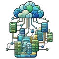 Cloud computing network with interconnected servers and databases Royalty Free Stock Photo