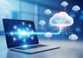 Cloud computing network on laptop screen Royalty Free Stock Photo