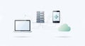 Cloud Computing Network Laptop, Server, Smartphone, and Cloud Icon Connection Royalty Free Stock Photo