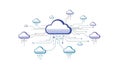 A cloud computing network with multiple connected clouds and data transfer Royalty Free Stock Photo