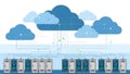 Cloud Computing Network with Multiple Data Center Servers and Connected Cloud Storage System Royalty Free Stock Photo